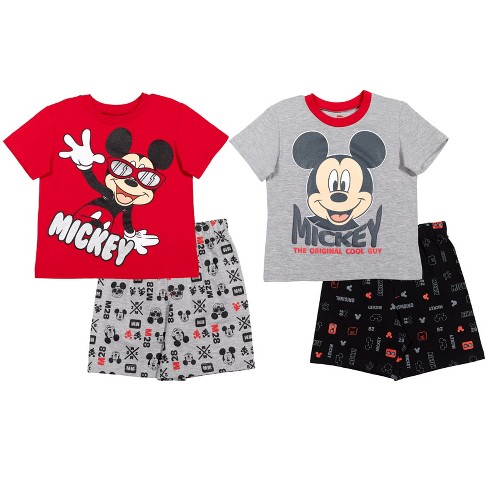 Disney Mickey Mouse Toddler Boys French Terry 4 Piece Mix n Match T Shirt Shorts Set 2T