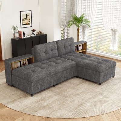 TiramisuBest 121.2" Versatile Sofa Bed Modular Sofa Free-combined Sofa with Two Storage Racks