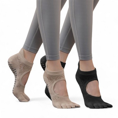 Alilang Women's 2-Pack Non-Slip Five-Toe Yoga Socks with Open Top Design for Stability and Comfort - One Size Fits Most,
