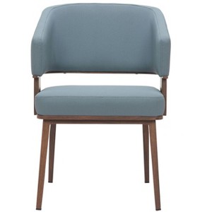 Dining Chair 30.5"H Azure Gray & Walnut – Faux Leather Upholstery with Faux Wood Steel Frame by Zuo Modern - 1 of 4