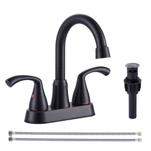 WOWOW 4 in. Centerset Double Handle Bathroom Faucet in Brushed Nickel - 1 of 4