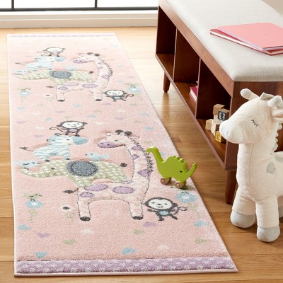 Blush Pink Rectangular Synthetic Kids Area Rug 2'3"x4'