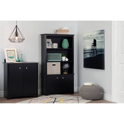 Pure Black Compact 2-Door Storage Cabinet with Adjustable Shelves