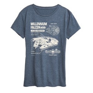 Women's - Star Wars - Millennium Falcon Schematic Women's Short Sleeve Classic Fit Tee Short Sleeve Graphic T-Shirt - 1 of 4