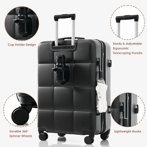 Vynxaria 3-Piece Black Brown Luggage Set 20" Front-Opening with USB Port ABS Hard Shell Spinner Wheels Cup Holder for Travel - 1 of 4
