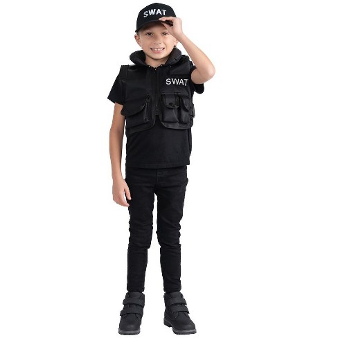 KIDS S.W.A.T. POLICE OFFICER COSTUME CHILDRENS FANCY DRESS SWAT OUTFIT BOYS  4-14