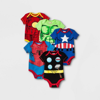 Baby Boys' 5pk Marvel Superheroes Jersey Knit Short Sleeve Bodysuits - 12M