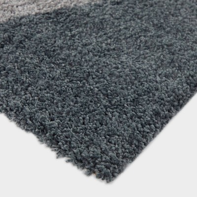 Navy and Multicolor Geometric Shag Runner Rug, 2'2" x 7', Synthetic