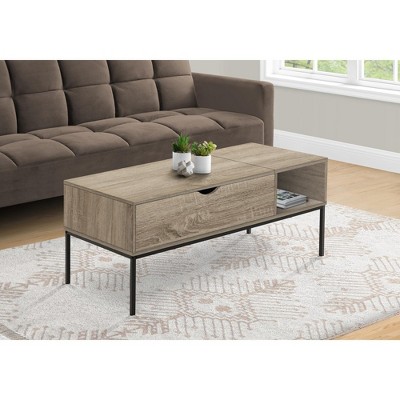 Coffee Table, 42inL, Rectangular, Cocktail, Lift-top, Dark Taupe, Black Metal, Contemporary, Modern