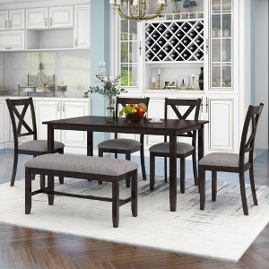 NicBex Dining Table Set for 6 Wooden Rectangular Dining Table with 4 Fabric Chairs and Bench for Kitchen - 1 of 4