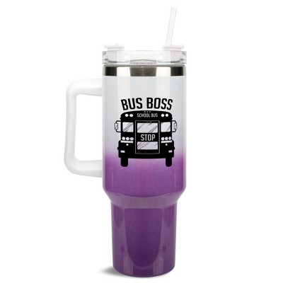 Elanze Designs Bus Boss Best School Driver 40 oz. Stainless Steel, Large Water Bottle Coffee Mug, Spill & Leak Resistant, Thermal Travel Tumbler with