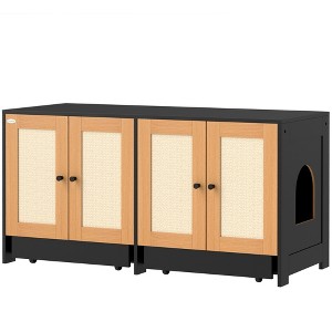 Cat Litter Box Enclosure w/ 2 Cabinets, Scratching Mats & Trays for 2 Cats or Kittens - 1 of 4