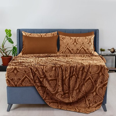6 Piece Sheet Sets Paisley Printed Sheets Set Ultra Soft Deep Pocket Microfiber Bed Sheets - Lux Decor Collection