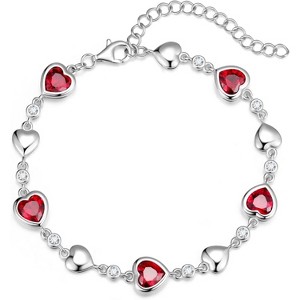 Five Heart Birthstone Tennis Bracelet, 925 Sterling Silver with Adjustable Extender, Anniversary Birthday Gift for Wife - 1 of 4