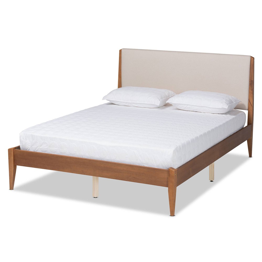 Photos - Bed Frame Full Lenora Wood Platform Bed Walnut Brown/Beige - Baxton Studio