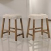 DSVIMOY Counter and Bar Stool Rustic Wooden Set of 2 with Sand Fabric Seat for Farmhouse Dining, Beige, 24.8"*14.37"*11.42" - 2 of 4