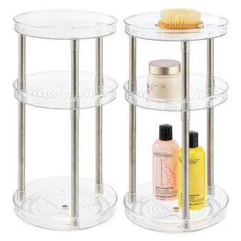 mDesign Spinning 3-Tier Lazy Susan 360 Makeup Organizer Tower, 2 Pack, Clear