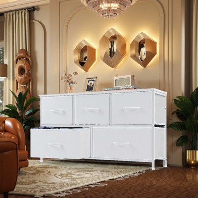 FURNIinspire Decorative Storage Bins Tall Dresser Fabric Storage Tower, Wooden Storage Bin For Kid Room, Entryway, Nursery, White, 11.8"*39.4"*20.9"