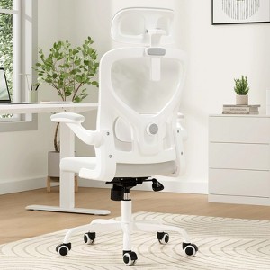Fontoi Task and Office Chairs, Comfy Computer Desk Chair with Flip-up Armrests, Home Office Desk Chair with Headrest, White, 25.6"*27.2"*40" - 1 of 4