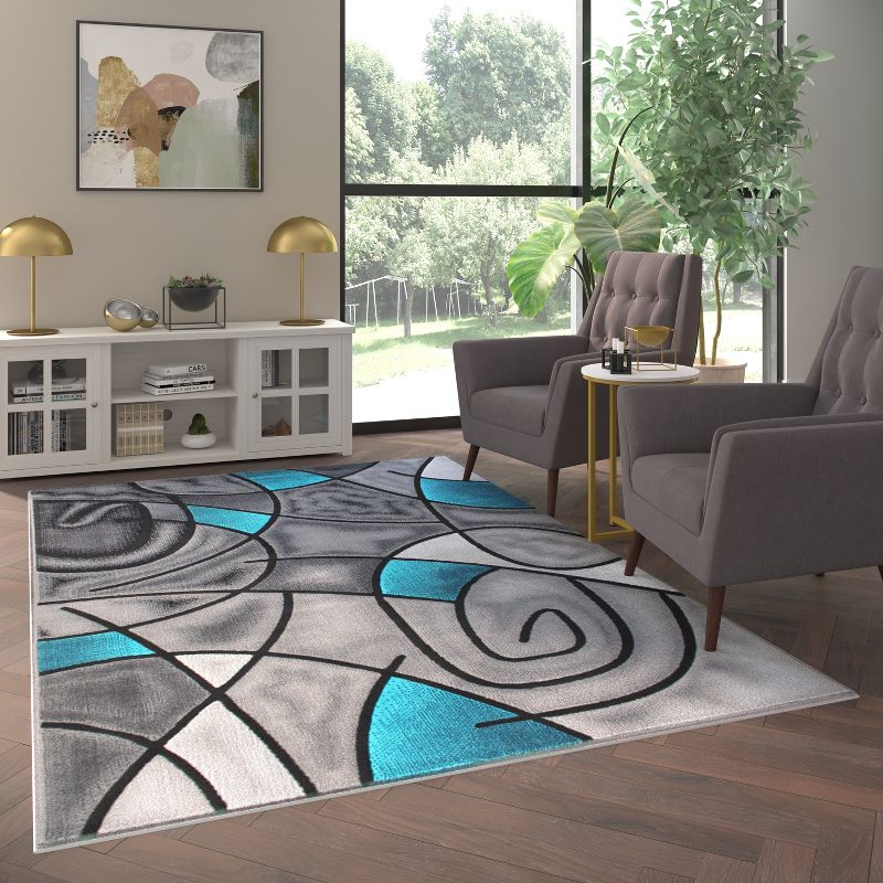 Emma and Oliver Contemporary Abstract Geometric Olefin Accent Rug in Gradient Shades with Natural Jute Backing, 2 of 6