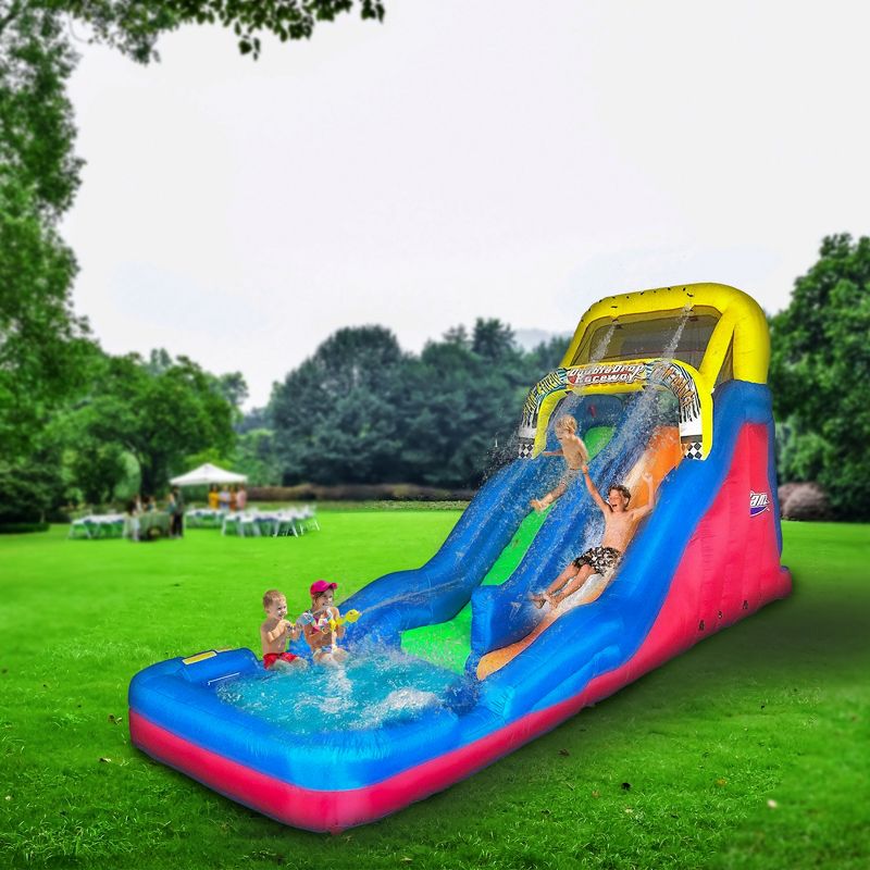 Banzai Double Drop Kids 2 Lane Raceway Inflatable Outdoor Bounce Water Slide Splash Park with Sprinklers and Climbing Wall for Ages 5-12, 2 of 7
