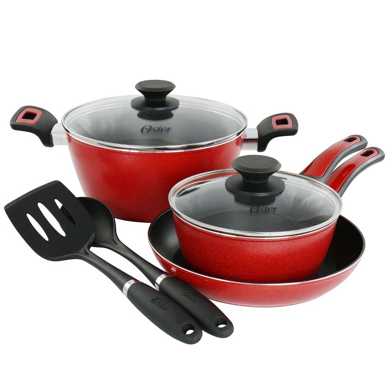 Oster Claybon 7 Piece Non Stick Aluminum Cookware Set in Red, 1 of 9