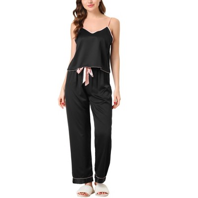 cheibear Women's Satin Silky Summer Camisole and Pants Sleepwear Pajama Sets