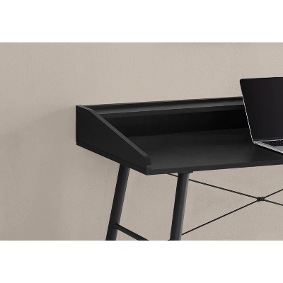 Sleek Black Wood Writing Desk with Hutch and Metal Accents