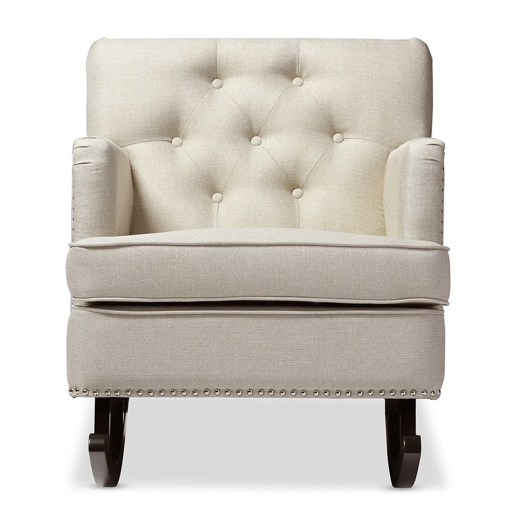 Photos - Rocking Chair Bethany Modern and Contemporary Light Fabric Upholstered Button - Tufted R