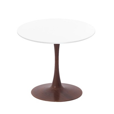 LeisureMod Bristol 27" Round Dining Table with MDF Top and Walnut Steel Pedestal Base for Modern Kitchen and Dining Room