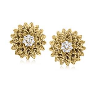 Ross-Simons 0.25 ct. t.w. Diamond Chrysanthemum Earrings in 18kt Gold Over Sterling - 1 of 4