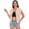 Womens Casual Solid Pullover Short Cap Sleeve V Neck Sweater Vest Openwork Knit Tank Top with Button Closure - 2 of 4