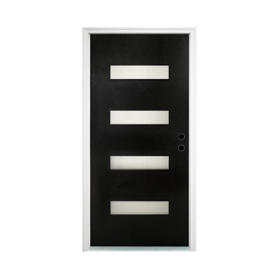 MATEERTY New Design Fiberglass Composite Door Left Hand Inswing Entrance Door Black Exterior Front Entry Doors with 4-9/16 Frame