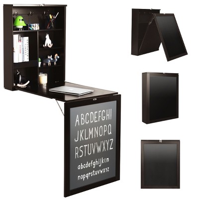 Wall Mounted Table Fold Out Convertible Desk with A Blackboard/Chalkboard Brown