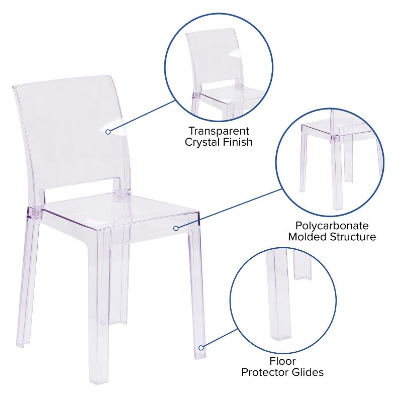 Emma and Oliver Ghost Chair with Square Back in Transparent Crystal, 4 of 13