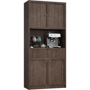 Tall Kitchen Pantry Cabinet, 70" Pantry Storage Cabinet with Countertop, Fluted Kitchen Hutch Cabinets with Doors and Drawer - 1 of 4