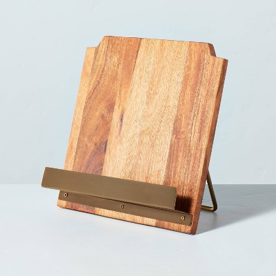 Rustic Brown Wood Two-Tone Cookbook Stand + Tablet Holder with