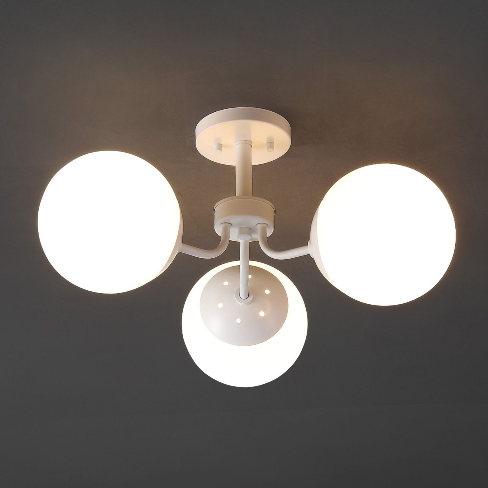 JONATHAN Y Olivier 23.5" 3-Light Bohemian Farmhouse Iron/Frosted Glass LED Semi Flush Mount, White