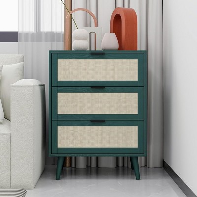Modern 3-Drawer Wood Dresser with Metal Handles - Large Storage Cabinet for Dining Room, Living Room, Entryway, Hallway, Kitchen Dark Green