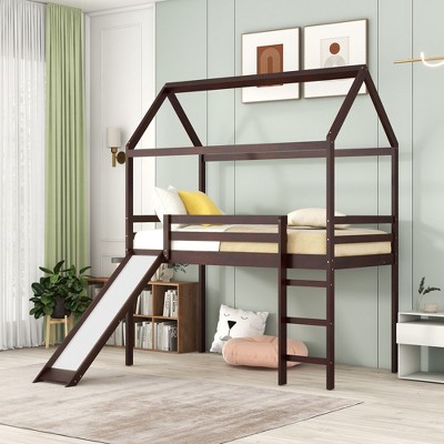 NicBex Twin over Twin Bunk Bed Convertible Pine Triple Bed Frame with Trundle, 3 Drawers, Ladder and Guardrail, No Box Spring Required