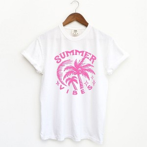 Simply Sage Market Women's Summer Vibes Distressed Short Sleeve Garment Dyed Tee - 1 of 2