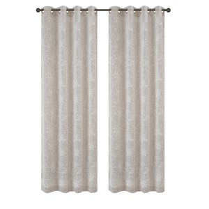 Habitat 100% Polyester Sheila Light Filtering Faux Linen Floral Grommet Curtain Panel 52" x 84" Taupe - 1 of 4