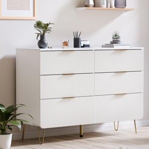 GlasFlength Decorative Storage Cabinets, Rounded Corner Striped Six Door Cabinet, Modern Cabinet for Bedroom, Living Room, White 43.3"*13.8"*30" - 1 of 4
