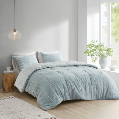Aqua Cotton Jacquard Reversible Full Comforter Set