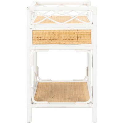 White and Natural Rattan 1-Drawer Nightstand
