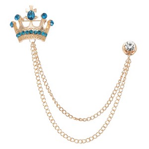Unique Bargains Crown Hanging Chain Brooch Rhinestone Suit Pins - 1 of 4