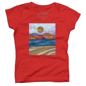 Girl's Design By Humans Beach Landscape Stain Glass By Maryedenoa T-Shirt - 1 of 4