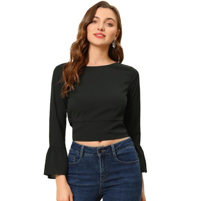INSPIRE CHIC Women's Flare Sleeve Bow Tie Back Lightweight Party Blouse Top