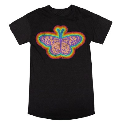 Multicolored Butterfly Crew Neck Short Sleeve Black Heather Women's ...