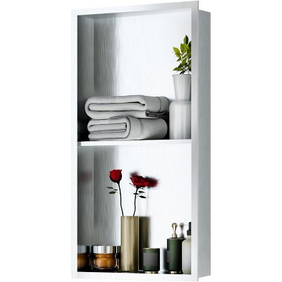 Stainless Steel Shower Niche, 12" X 12" No Tile Needed Recessed Shower Niche Shelf,Modern Wall Storage Niche for Bathroom Storage, Brushed